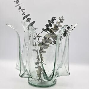 Vintage Draped Art Glass Vase with Removable Insert - 9” Glass Centerpiece